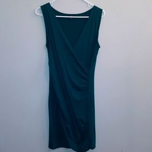 Ann Taylor ruched shirred teal sleeveless bodycon midi dress medium